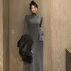 Dress Women's Ins Simple Solid Color Semi-turtleneck Long-sleeved Bottoming Skirt Autumn and Winter New Long Dress