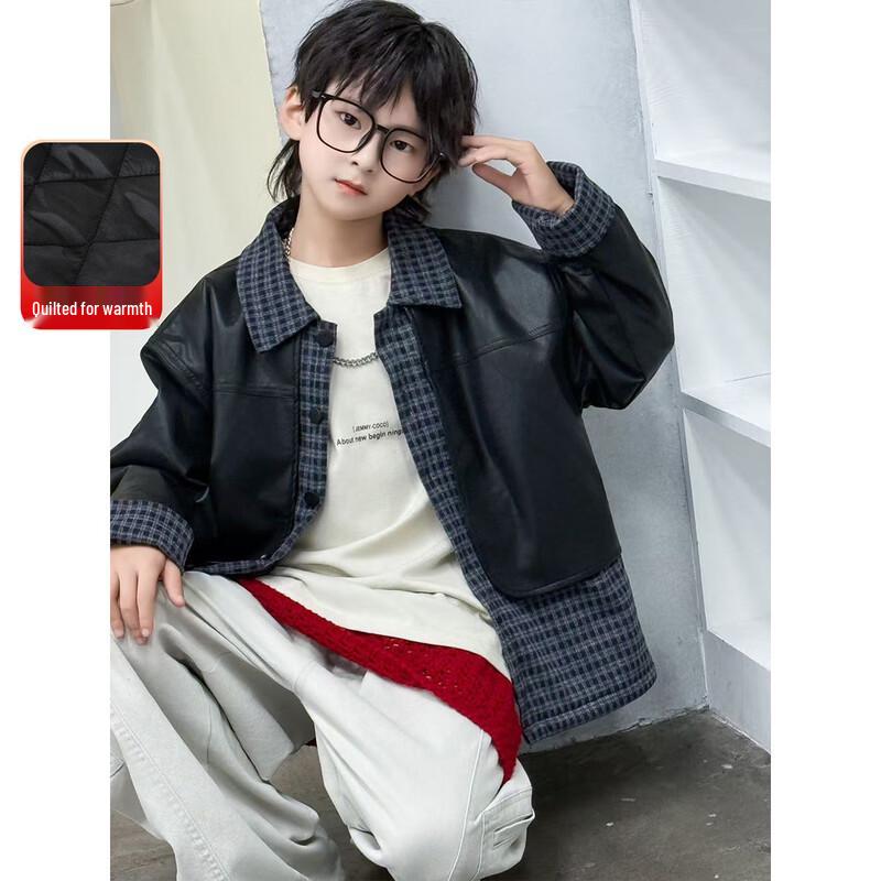 Montagut Boys  Faux Two-Piece PU Leather Padded Winter Jacket 120