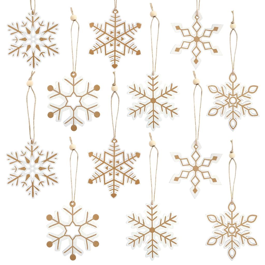 LEMESO Set of Wooden Snowflake Ornaments for Christmas Stylish White Christmas Decorative and Stylish 24-Piece Trees, Ornaments, Ornaments, Snowy,