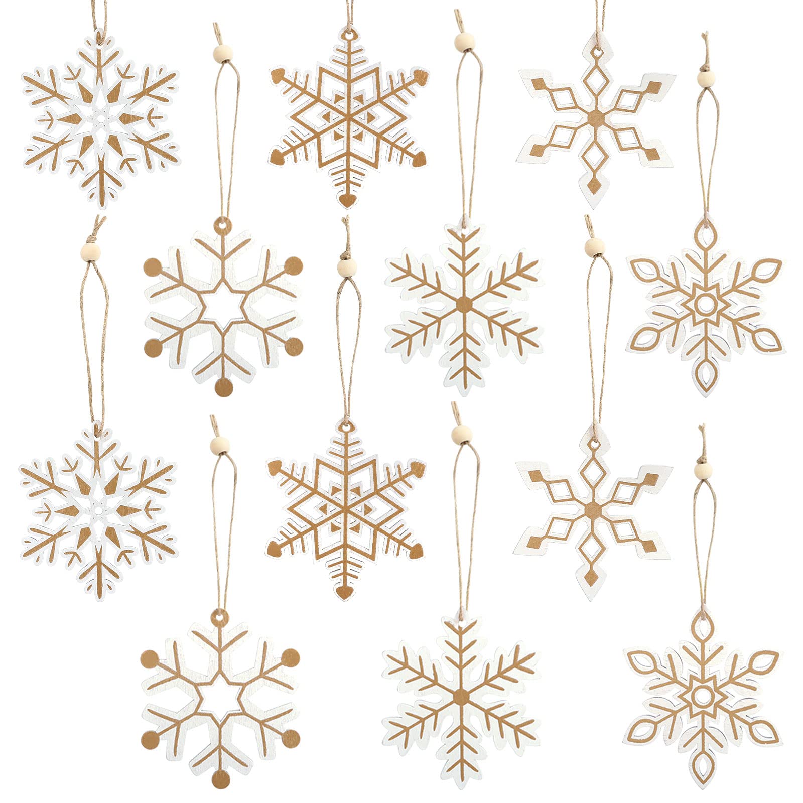

LEMESO Set of Wooden Snowflake Ornaments for Christmas Stylish White Christmas Decorative and Stylish 24-Piece Trees, Ornaments, Ornaments, Snowy,