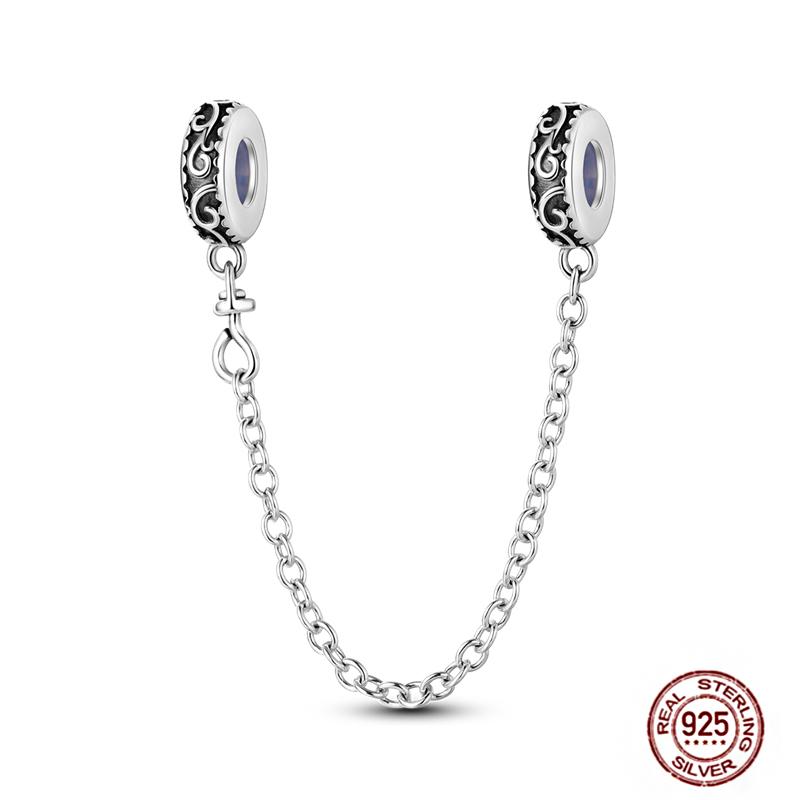 Star Moon Slide Safety Chains Charms 925 Sterling copper Heart Evil eyes Silicone Spacer Beads Fit Original Bracelet DIY Zircon