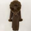 OFTBUY Autumn Winter Women Coat Real Natural Fox Fur Collar Hooded Double-faced Woolen Blends Jacket Thick Warm Casual Overwears