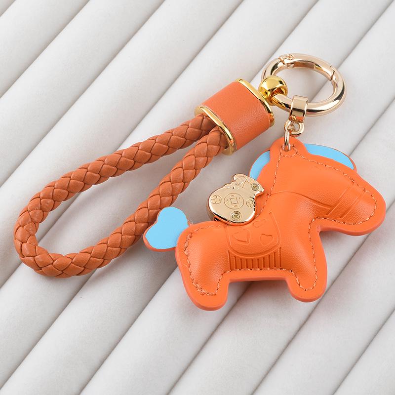 Trendy Leather Woven Rope 'Instant Wealth' Cartoon Keychain – Cute Car Key Accessory & Bag Pendant