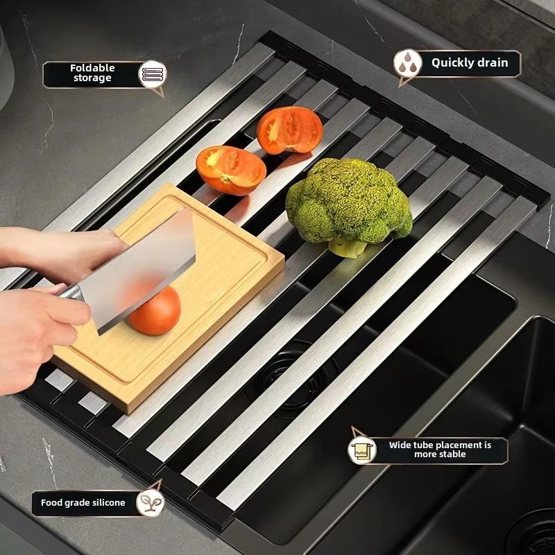 1pcs Kitchen Sink Draining Rack 304 stainless steel Square Tubes Dish Rack Can Folded Fruit And Vegetable Dishes Filter Shelf