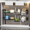 Retractable Under Sink Kitchen Organizer and Multifunctional Dish & Pot Rack