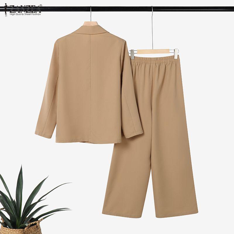 ZANZEA Women Long Sleeve Cardigan Blazer and Pants Casual Two Piece Suit Sets