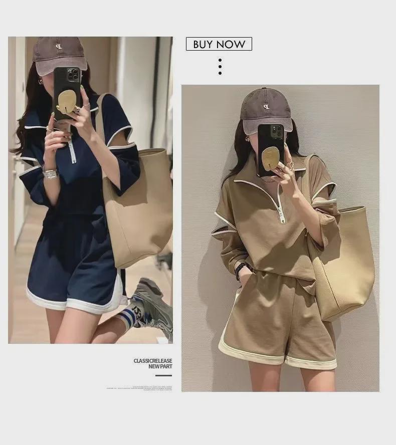 2023 Women's Summer Salt Style Loose Casual Two-Piece Set - Short Sleeve Top & Shorts