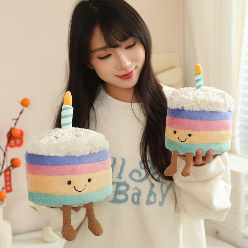 Cute Jc Style Rainbow Cake Plush Doll Happy Birthday Gift Doll Fun Atmosphere Gift