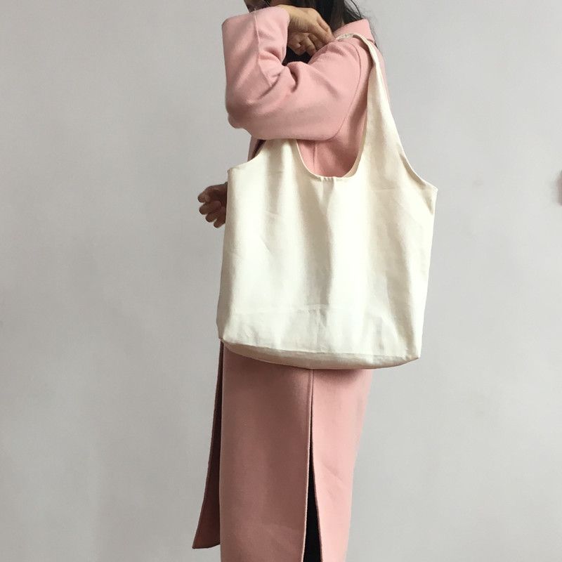 

K-style Minimalist Large Capacity Canvas Bag Handbag Women s Big Bags Easiest for Match Shoulder Bag Versatile Bag Vest Bag Pure Color White