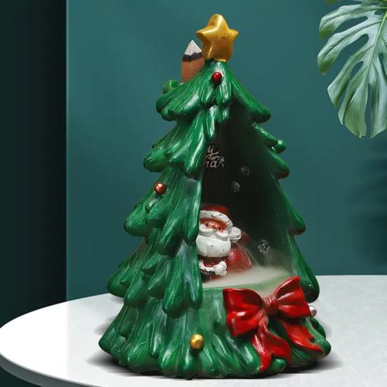 Yousheng Christmas Tree Backflow Incense Burner Decoration Xmas Tree Santa Claus Resin Incense Holder Home Office Desktop Ornament