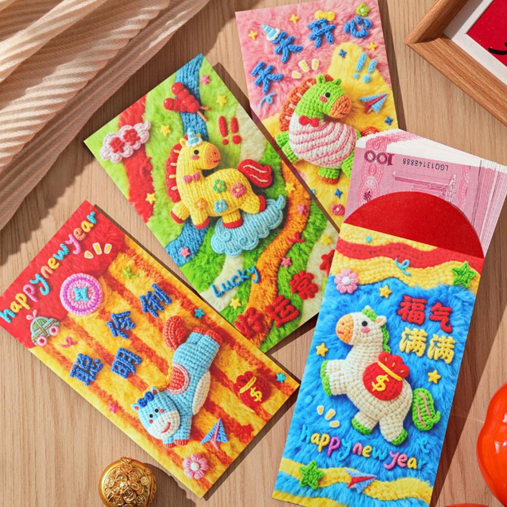 6Pcs/Pack 2026 Year Of The Horse Chinese  Year Lucky Money Envelopes Cartoon Red Packet For Spring Festival