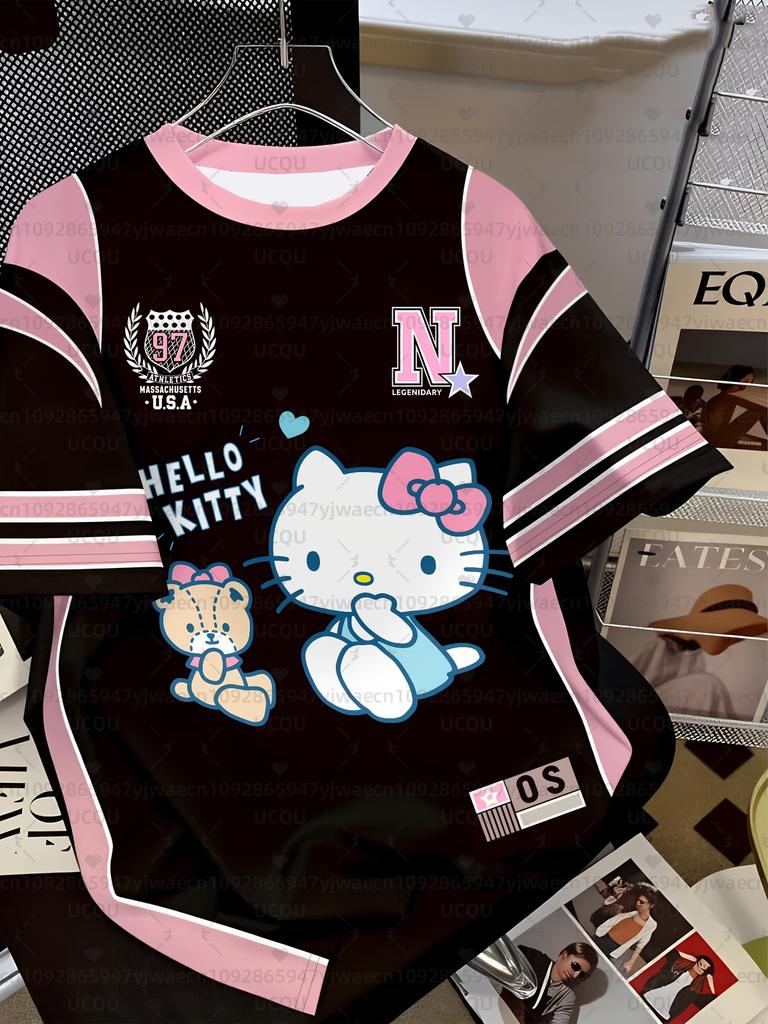 Summer Women's Casual Hello Kitty 3D Print Cute T-shirt, Outdoor Sports T-shirt, Crew Neck T-shirt