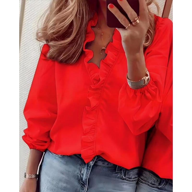 PEYWOW Women's Fashion Casual Summer Spring Autumn Winter V-Neck Blouses & Shirts