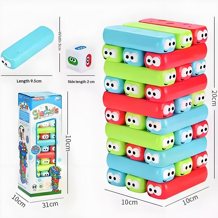 Montessori Stacking Tower Colorful Building Balance Block with Dice for 1-3 Players Family Party Game Interactive Birthday Gift