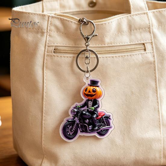 Spooky Bag Accessory Halloween Pumpkin Rider Acrylic Keychain, Motorcycle Man Key Wear Resistant Ornament Ring, Backpacks Handbags Decorative