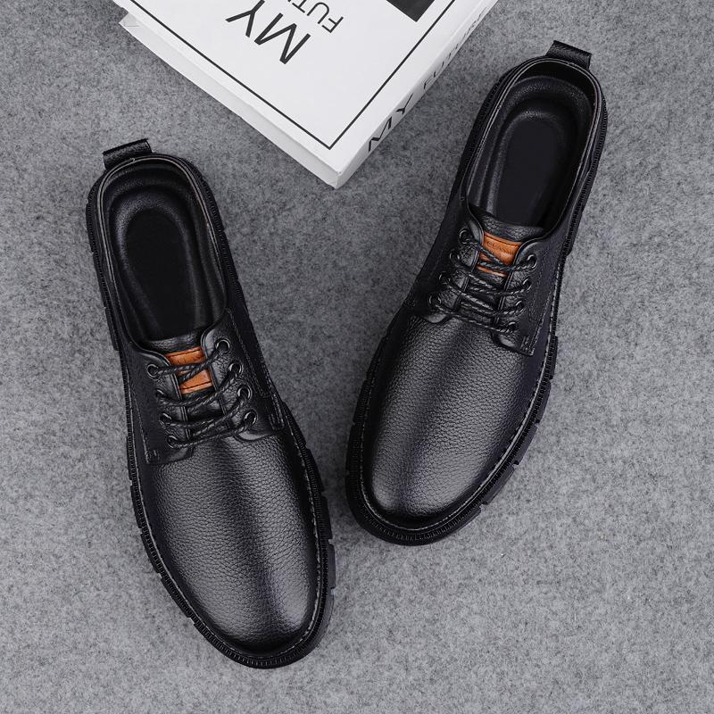 Hot Selling Men's Genuine Leather Shoes Europe America Lace Up Office Business Shoes Versatile Men's Casual Shoes Winter Plush