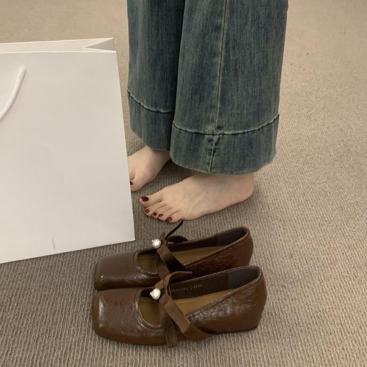 Bow strap inner heightening white Mary Jane shoes women's skirt gentle shoes ballet