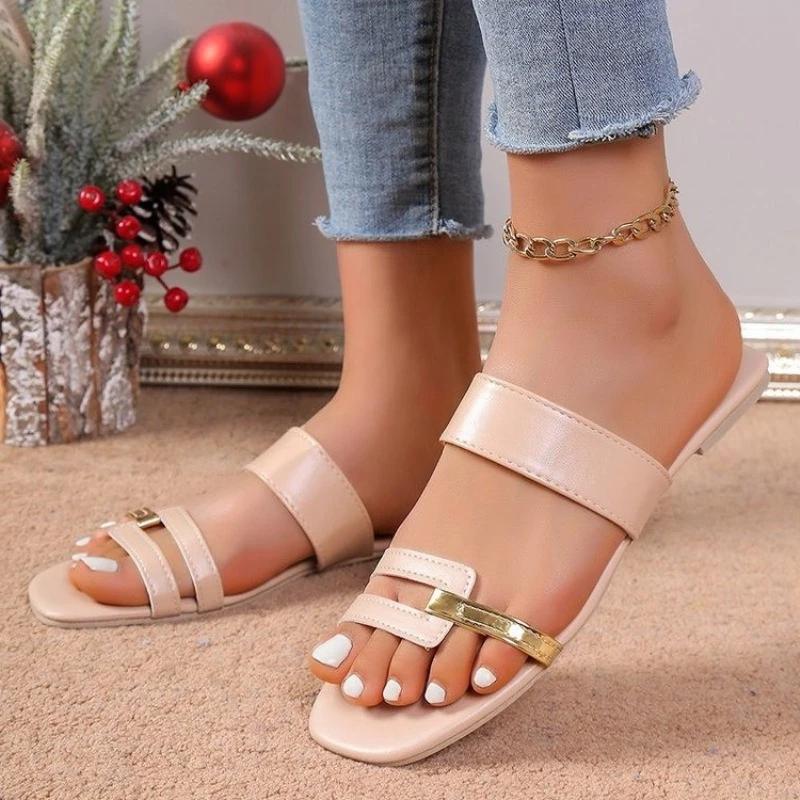 Fashion Women's Slippers 2024 New Summer Flats Flip Flops Dress Shallow Casual Women Slides Rome Open-toe Women Sandals Zapatos De Mujer