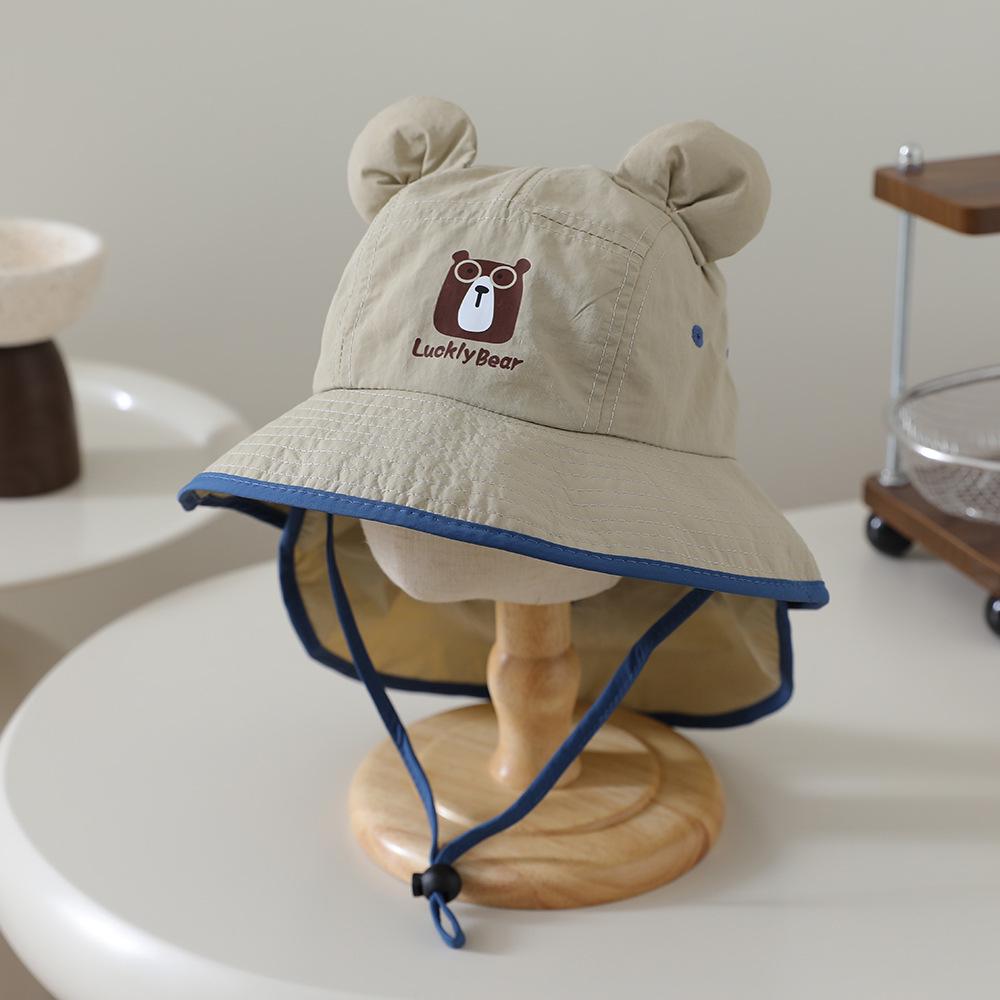 Kids' Summer Wide Brim Bucket Hat - Little Bear Design, Breathable, Quick-Dry Sun Protection for Boys & Girls