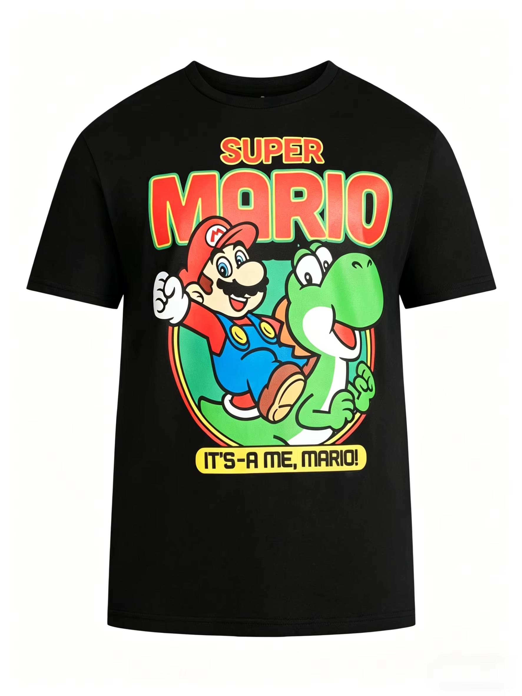 Super Mario Retro Cartoon Print T-shirt, Unisex Summer Loose Pure Cotton Short Sleeve, Y2K Fashion Casual Streetwear T-Shirt 4XL