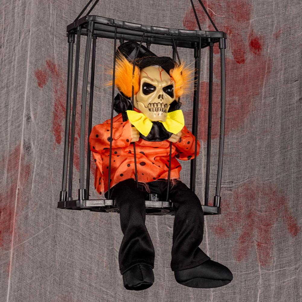 Halloween Hanging Ghost Toy with Motion Sensor & LED Eyes Scary Prisoner Cage Ghost Battery Voice Activated Eerie Screams Zombie Decoration