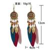 Bohemia Retro Ethnic Style Heart Feather Drop Dangle Earrings for Women Personality Royal Court Enamel Jewelry Accessories Gift