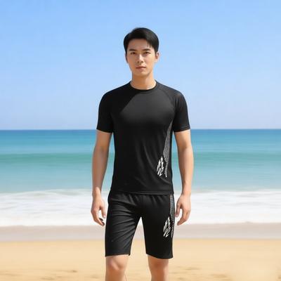 Maillot de bain Conservateur Homme Costume Adulte Cinq points SPORT Maillot de bain Serré Manches courtes Protection solaire Chaud
