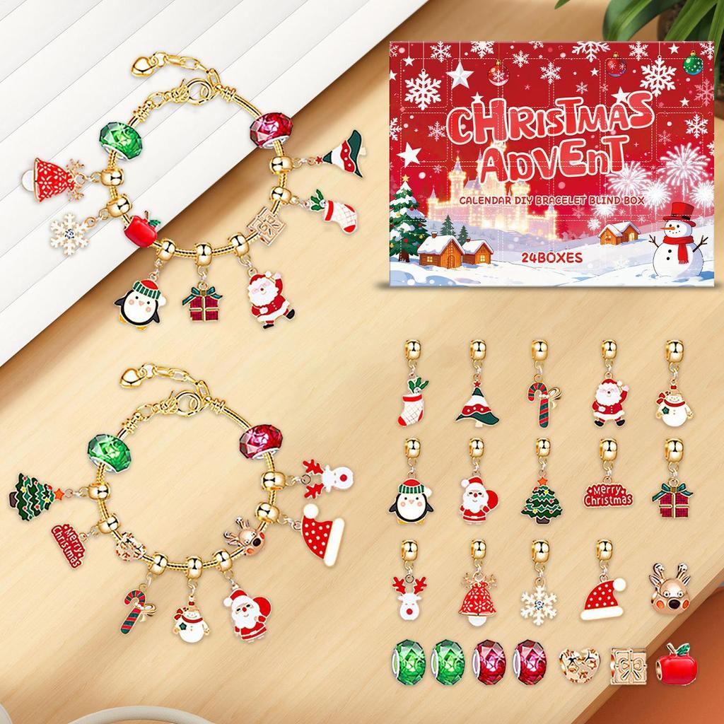 24 Countdown Calendar Advent Surprise Blind Box Set Christmas Charms Bracelet Set DIY Creative Ornaments Christmas Child Gifts
