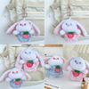 Adorable Long-eared Bunny Plush Doll Keychain With Cute Strawberry Dress 12cm