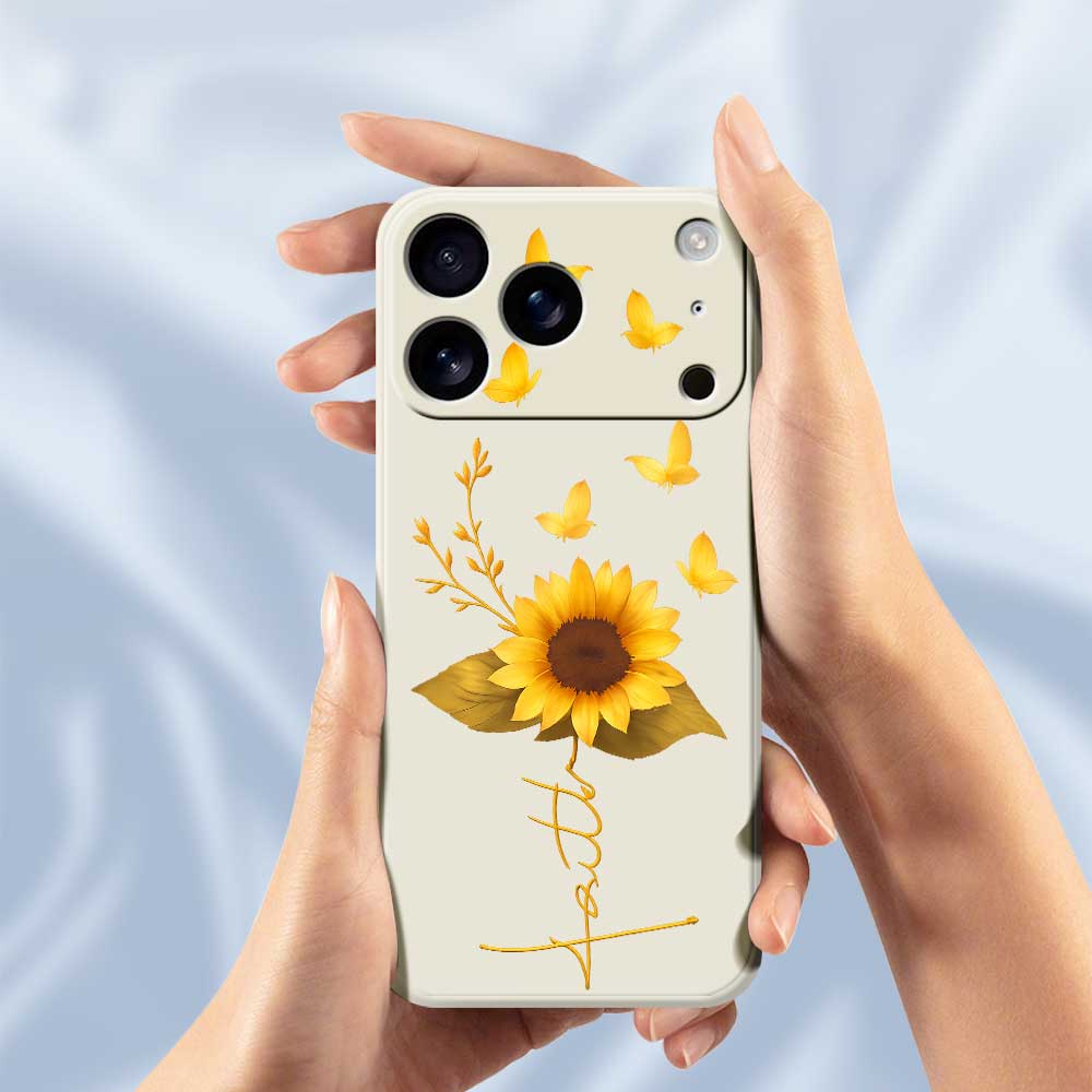 For iPhone 17 Pro Max Case Golden Butterfly Sunflower Pattern Printing Straight Edge TPU Phone Back Cover