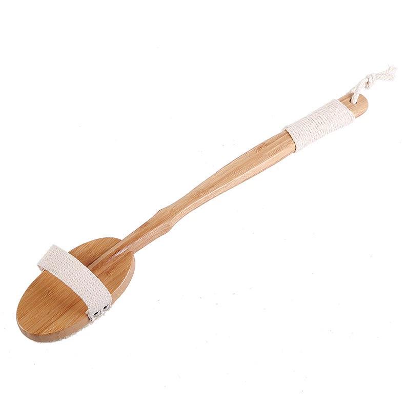 Premium Bamboo Long-Handled Curved Boar Bristle Bath Brush & Detachable Back Scrubber