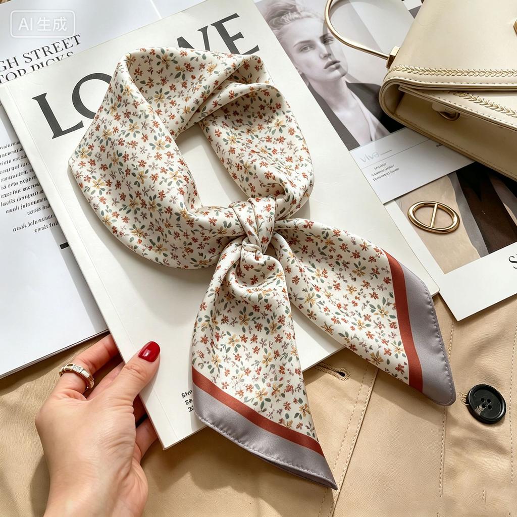 Simple temperament Spring and summer female imitation silk scarf versatile Korean version casual small square scarf neck protection decorative scarf