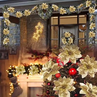 Hot selliing Πρωτοχρονιάτικο Glitter Artificial 1Pc Merry Christmas Gift Διακοσμητικά Χριστουγεννιάτικα λουλούδια 14cm για Χριστουγεννιάτικα στολίδια στο σπίτι