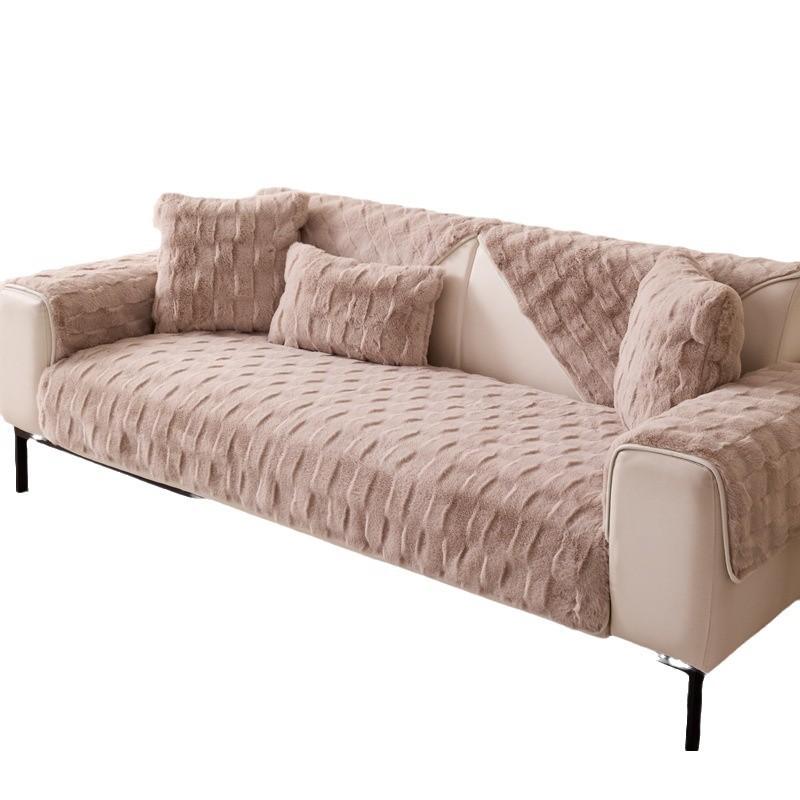 New Rabbit Plush Leather Sofa Mat Autumn And Winter Modern Cream Premium Sense Cover Seat Cushion Non-Slip Cover