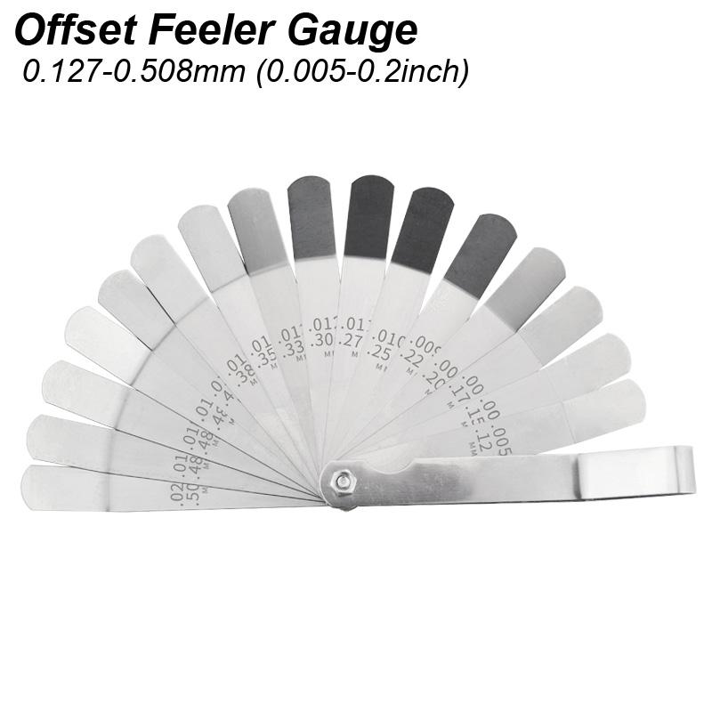 

Измеритель щупа со смещением, изогнутый, 16 лезвий, метрический, мм, имперский, дюйм, ширина зазора, измерение толщины рулона полосы, измерение изгиба клапана, двигатель, измеритель