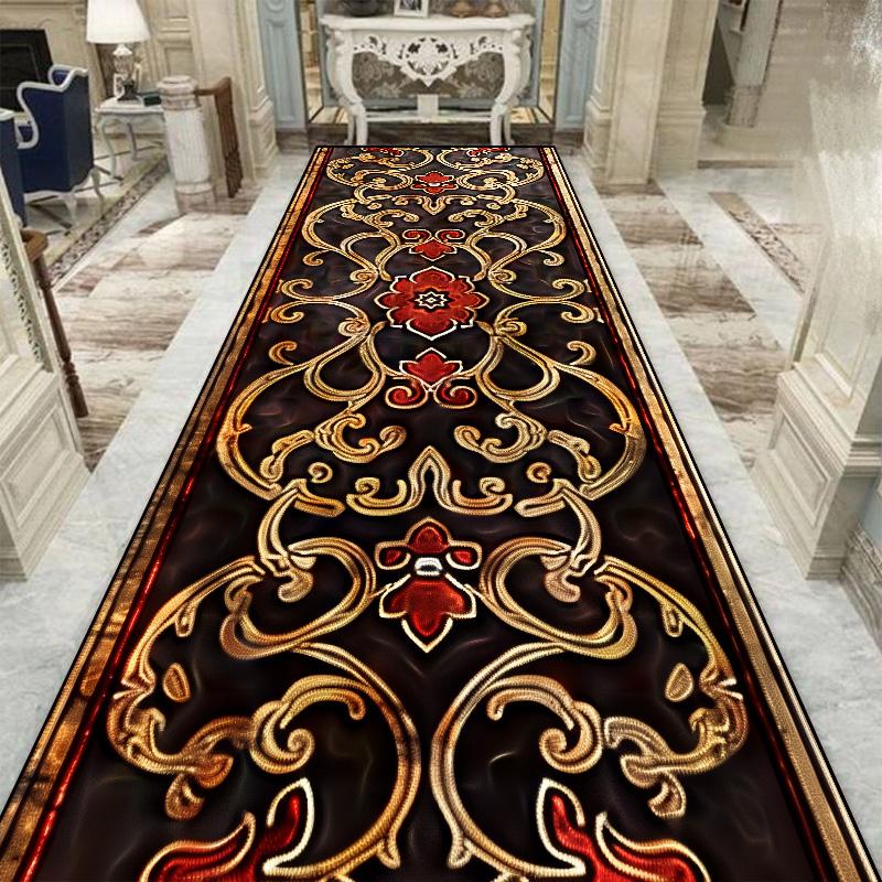 European Style Luxury Long Corridor Carpet Red Carpet Non-slip Stair Floor Mat Customizable Wedding Hall Passageway Corridor Rug