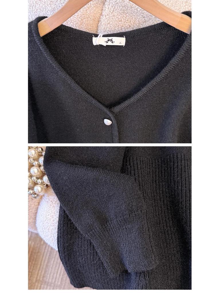 Plus Size Women's V-Neck Cardigan Sweater, Korean Style, Autumn/Winter, Slimming Knit Long Sleeve Top, Fits 130-300 Jin