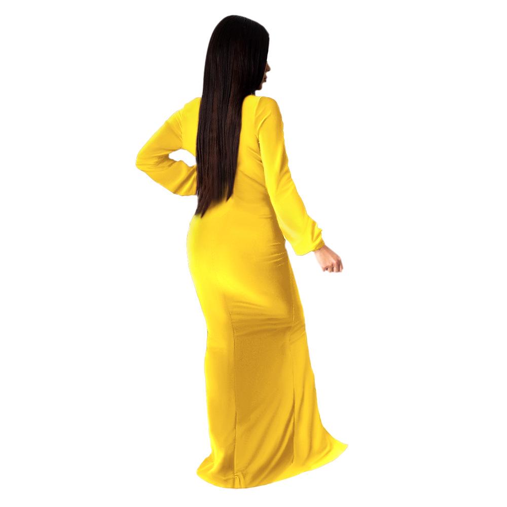 Solid Color V-Neck Slim Sexy Women's Evening Gown