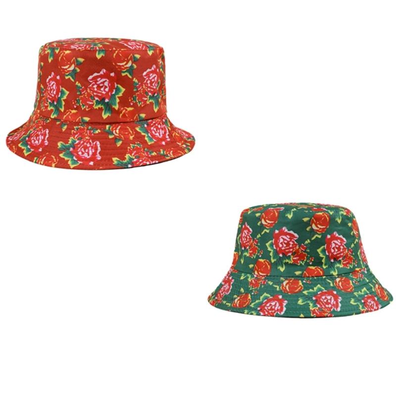 Double Sided Floral Bucket Hat Breathable Fisherman Hat Beanies Hat Rose Printing Cloche Style Vintage Rose Pattern