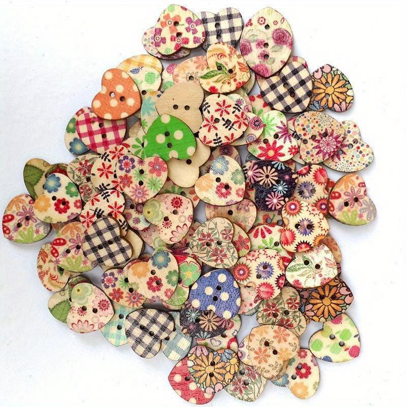 20MM 100 Multicolor Heart Shape 2 Holes Wood Sewing Buttons Scrapbooking Knopf Bouton