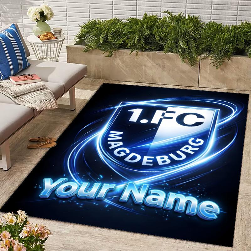 1.FC Magdeburg Design Area Rug Personalized Name- Non-Slip, Soft & Cozy Floor Mat for Living Room, Office - Indoor/Outdoor Carpet