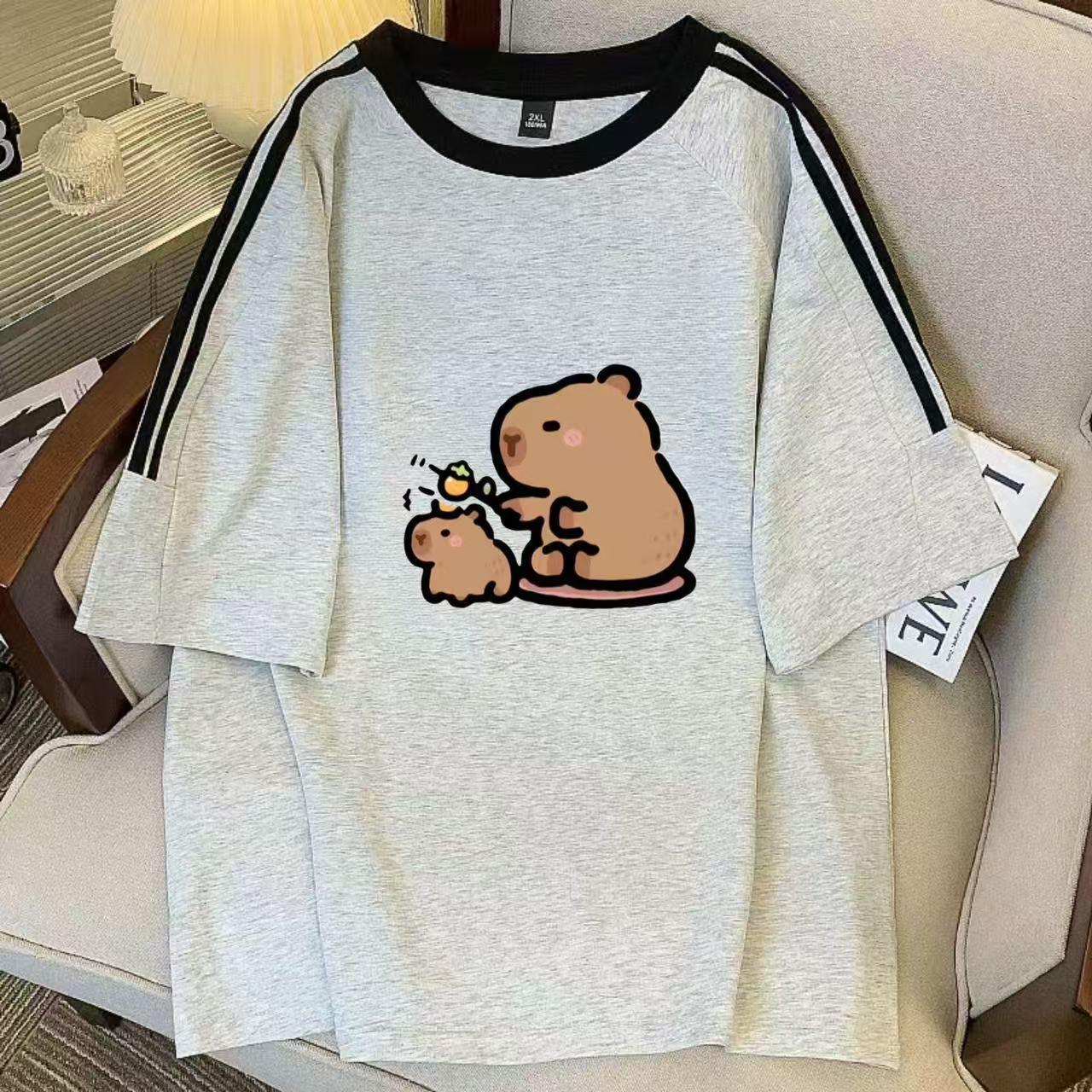 

Хлопковая футболка с тремя полосками больших размеров, с коротким рукавом - Коллекция летней уличной моды 2025 в японском стиле L