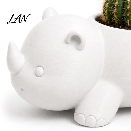 Desktop Plant Container Cute Rhinoceros Planter, 3D Printed Rhino Flower Pot, Animal Pot Decorative for Succulents Cactus Houseplants Unique Gardening