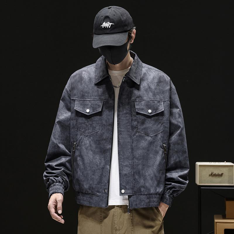 

Мужская светло-серая бомбер-куртка с текстурой замши - Свободная повседневная уличная куртка с карманами M чёрный