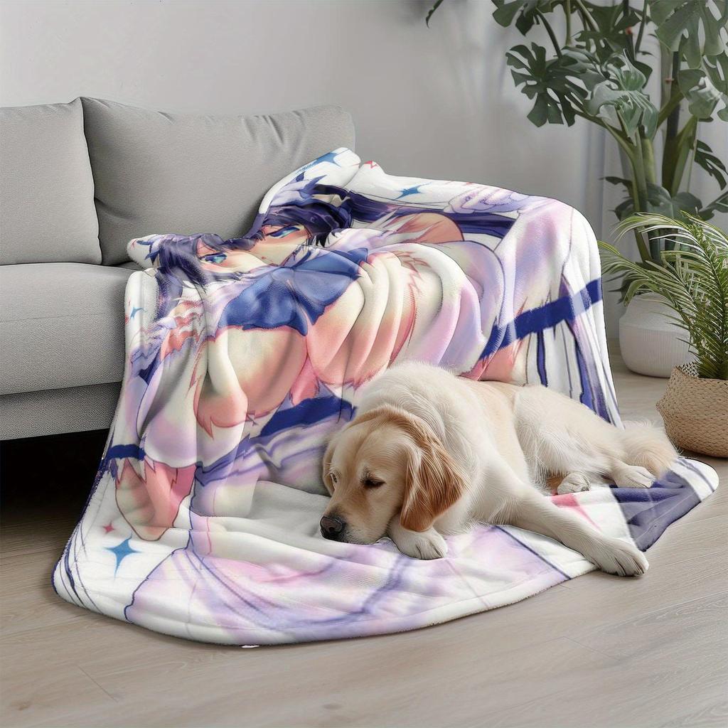 Cute Anime Girl Blanket - Soft Throw with Bunny Design, Perfect for Bedroom Decor, Unique Gift for Manga Fans