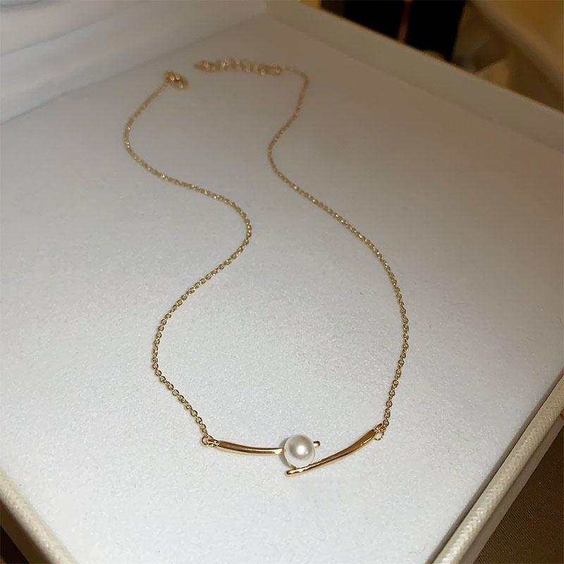 iF ME Chopsticks Imitation Artificial Pearls Pendant Necklace for Women Luxury Gold Chain Choker Jewelry Accessories