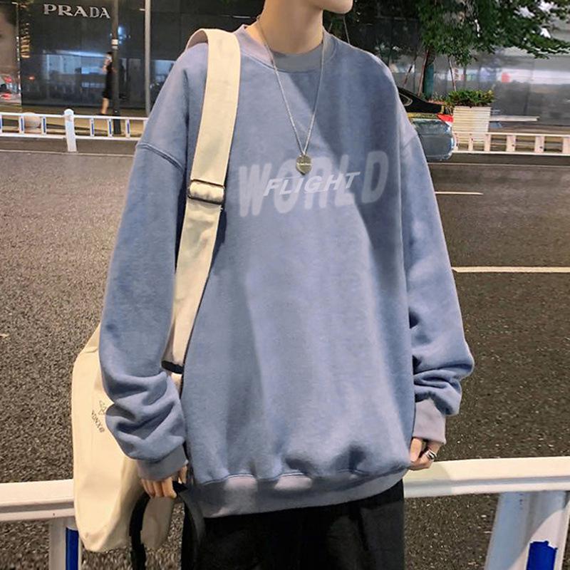 

2025 Trendy Men s Printed Hoodie: Autumn-Winter Hong Kong & Korean Style, Thin, Round Neck, Loose Fit L