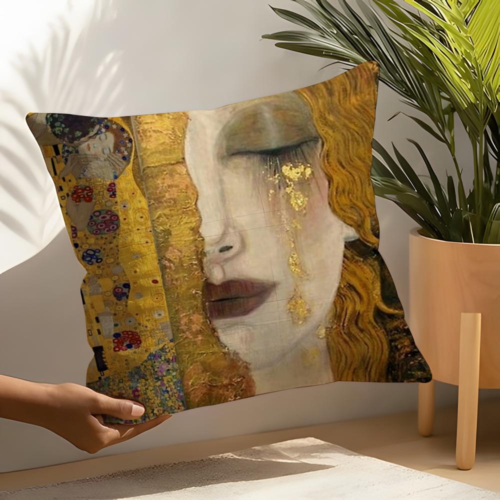 Gustav Klimt Oil Painting Pillow Case Linen Cushion Covers For Decorative Sofa Home Pillows Case Car Chair Pillows Cases