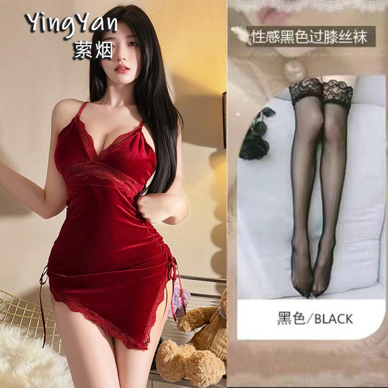 Sexy Lingerie Sexy Velvet Seduction Whole Single Deep V Passion Seduction Cross Lace Backless Seduction