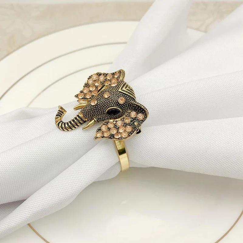 6/12pcs Retro Elephant Napkin Rings Chic Rhinestone Elephant Napkin Ring Western Napkin Buckle Table Decoration